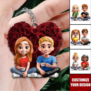 Couple Rose Heart - Personalized Acrylic Keychain