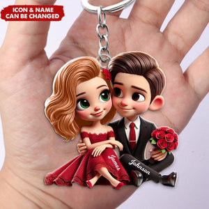 Romantic Elegant Valentine Couple Personalized Acrylic Keychain, Anniversary Gift For Him, Gift For Her