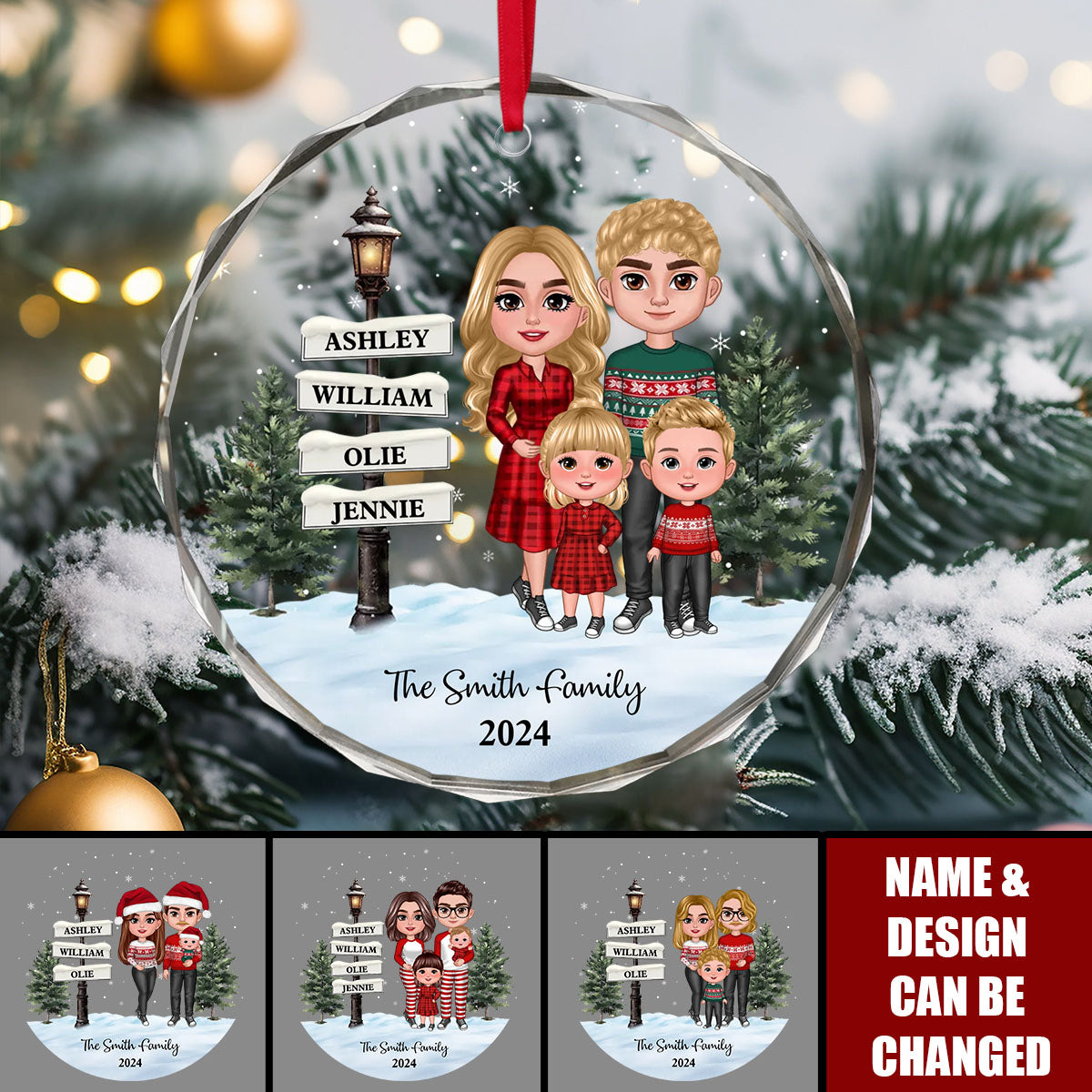 Family Standing Vintage Lamp Post Signs Personalized Glass Ornament, Christmas Decoration, Christmas Gift For Family