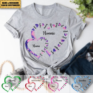 Mom Grandma And Kids Double Hearts Personalized T-shirt