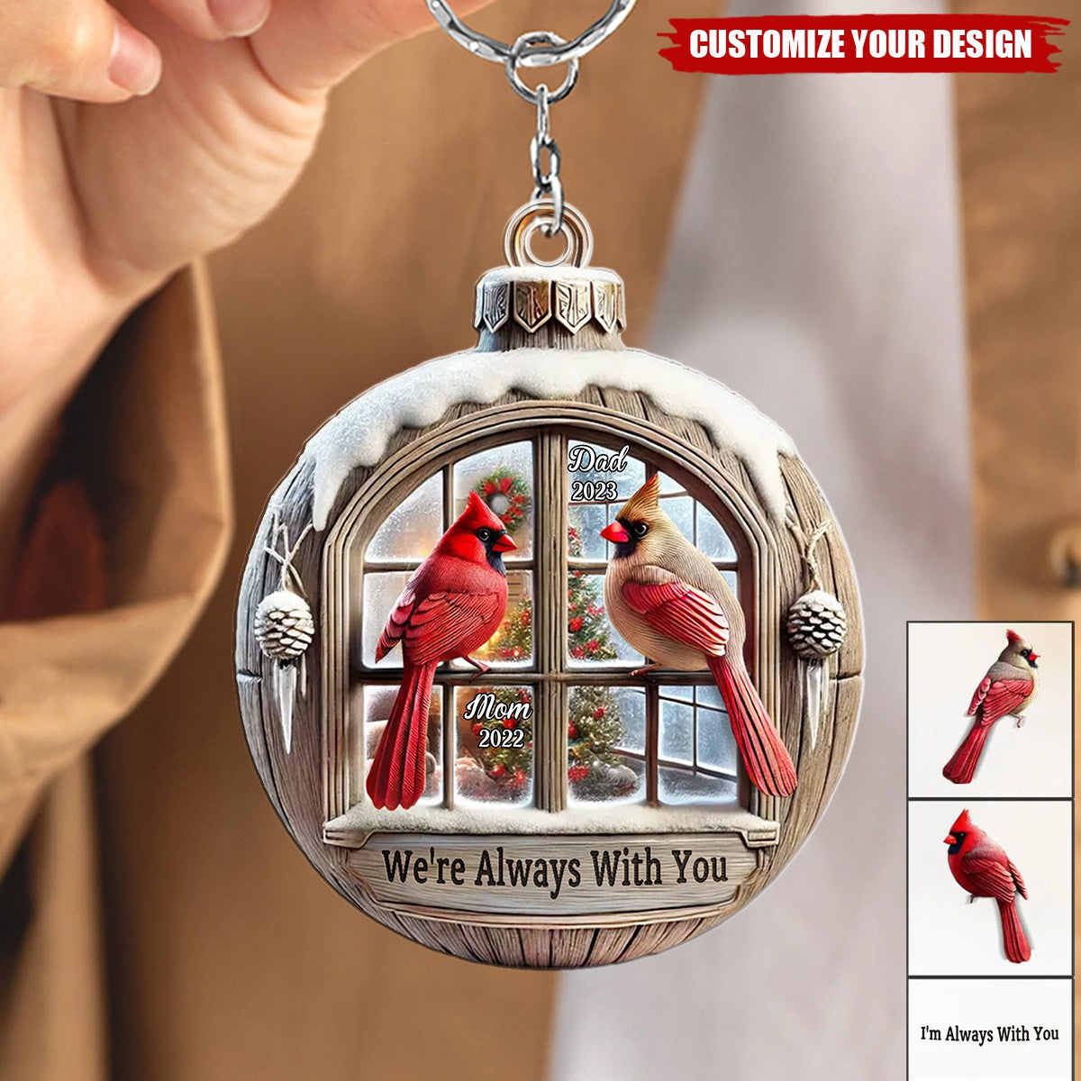 Memorial Cardinal Outside Window Sympathy Gift - Personalized Acrylic Keychain