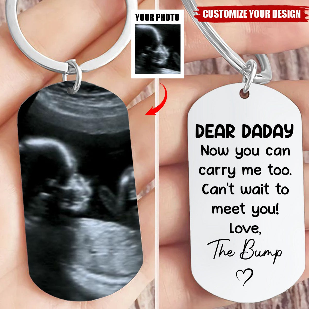 I Can't Wait To Meet You, Daddy - Personalized Stainless Steel Photo Keychain, Father's Day Gift For First Dad