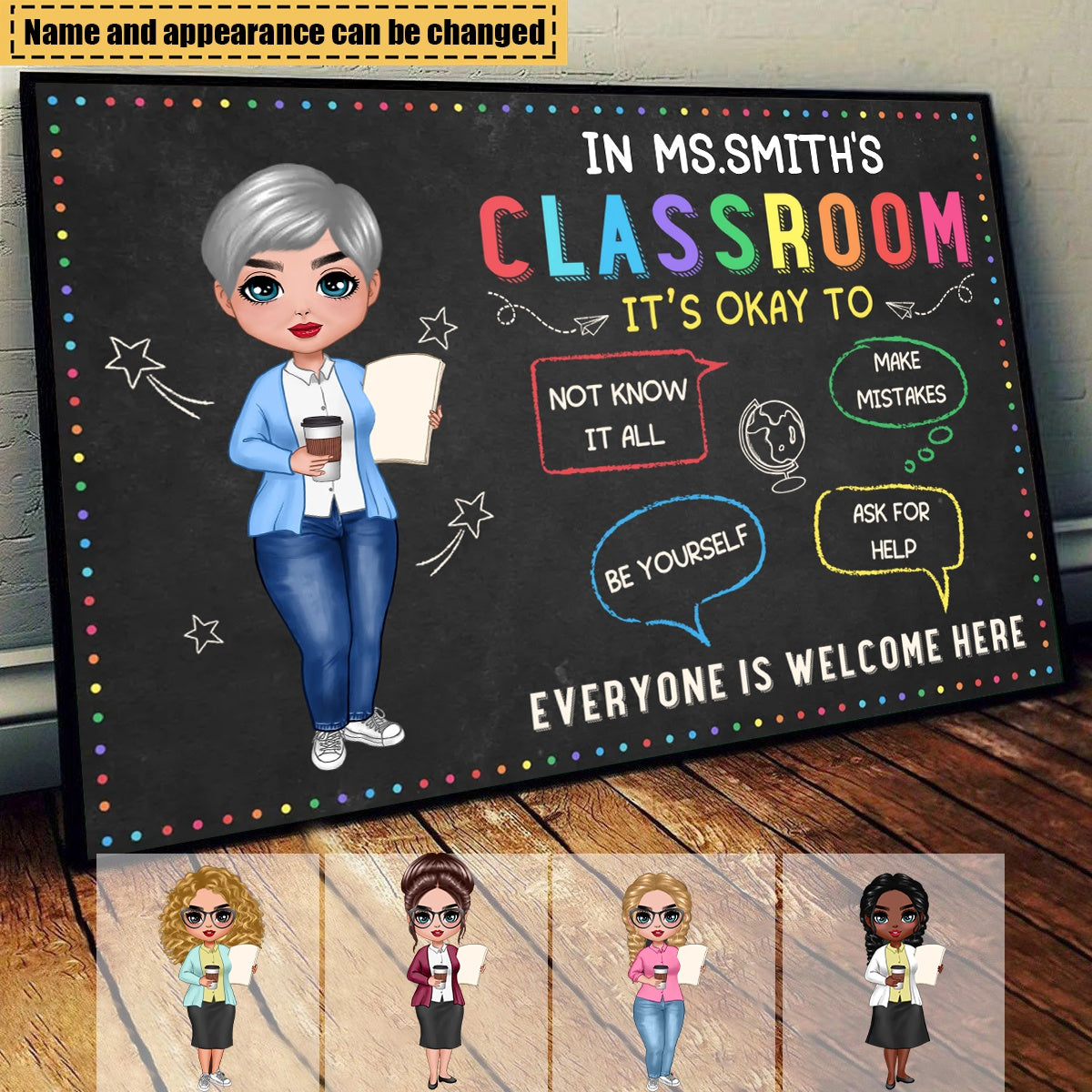 In Teacher Classroom It‘s Okay Everyone Is Welcome Here Personalized Horizontal Poster