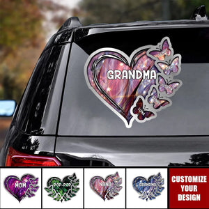 Sparkling Grandma - Mom Heart Butterfly Kids, Multi Colors Personalized Decal