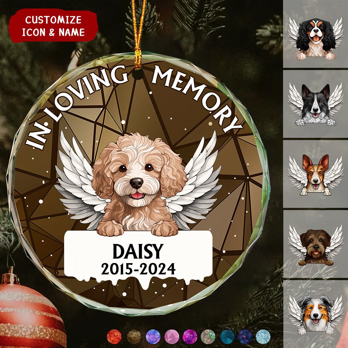 In Loving Memory Memorial Dog Cat Stained Glass - Personalized Circle Glass Ornament