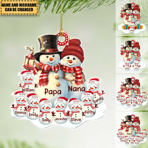 Couple Snowman Christmas Grandma Grandpa With Grandkids Personalized Acrylic Ornament