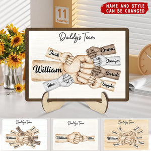 Daddy's Team Fist Bump Personalized 2-Layer Wooden Plaque