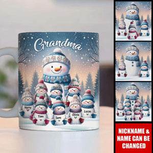 Christmas Night Happy Snowman Grandma Mom Kids Personalized Mug