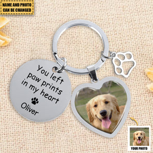 Pet Memorial You Left Paw Prints In My Heart - Personalized Photo Keychain