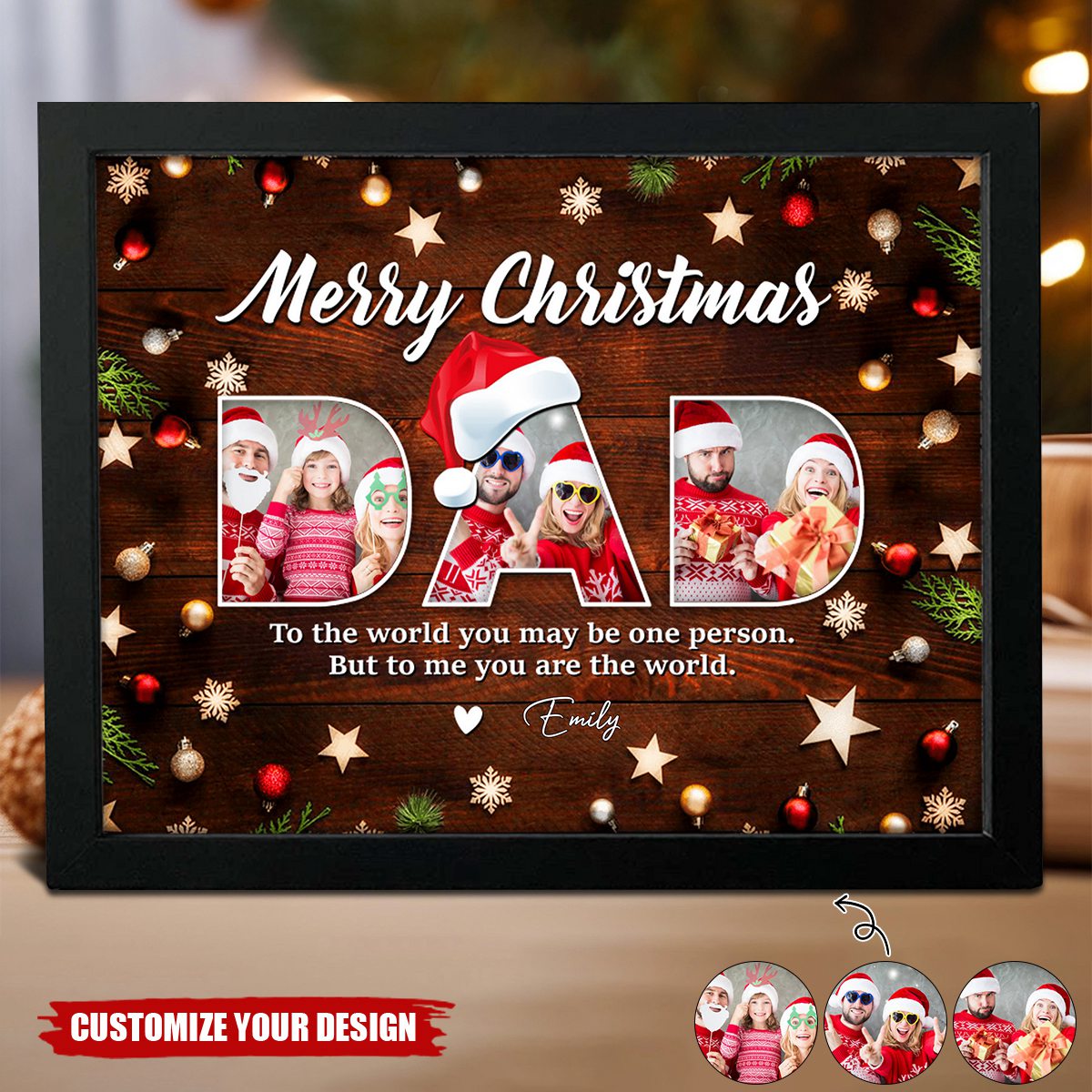 Custom Photo Merry Christmas For Dad Family Picture Frame