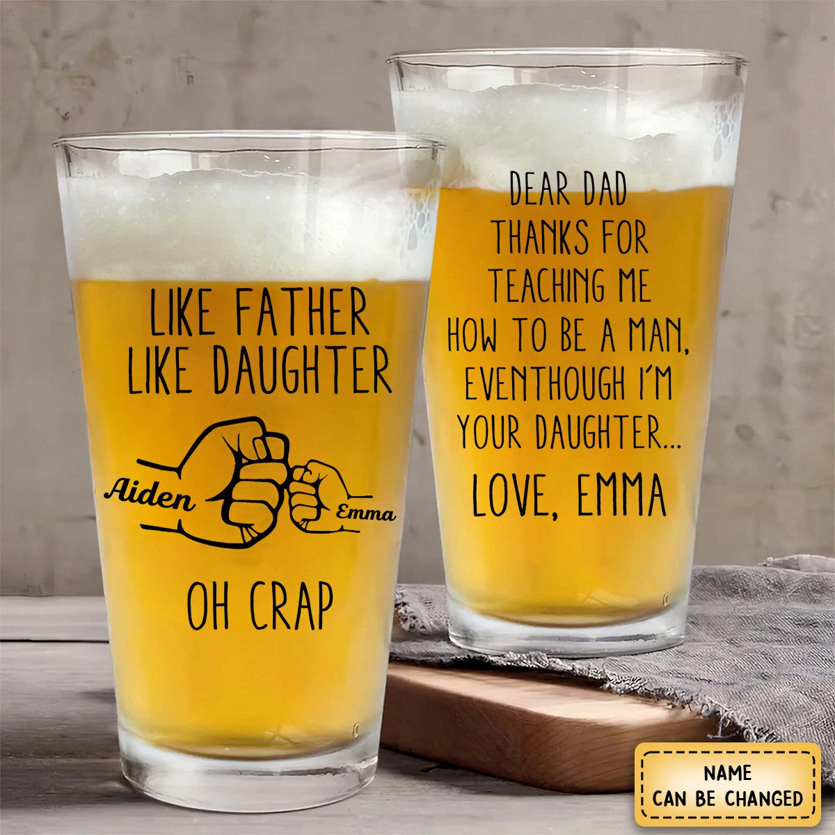 Father's Day - Thanks For Teaching Me How To Be A Man - Personalized Beer Glass