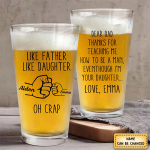 Father's Day - Thanks For Teaching Me How To Be A Man - Personalized Beer Glass