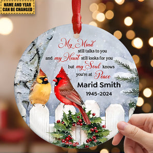 Personalized Memorial Cardinal Circle Ceramic Ornament