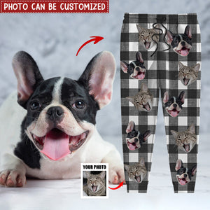 Custom Portrait Photo Dog Cat Personalized Sweatpants With Christmas Pattern