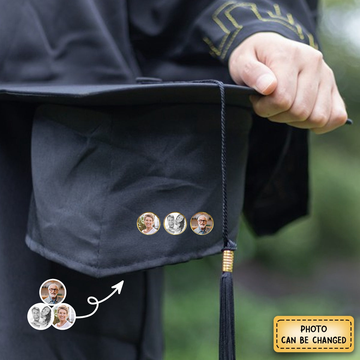 Personalized Gold Memorial Photo Pin for Graduation Caps and Gowns - Keep Loved Ones Close on Graduation Day