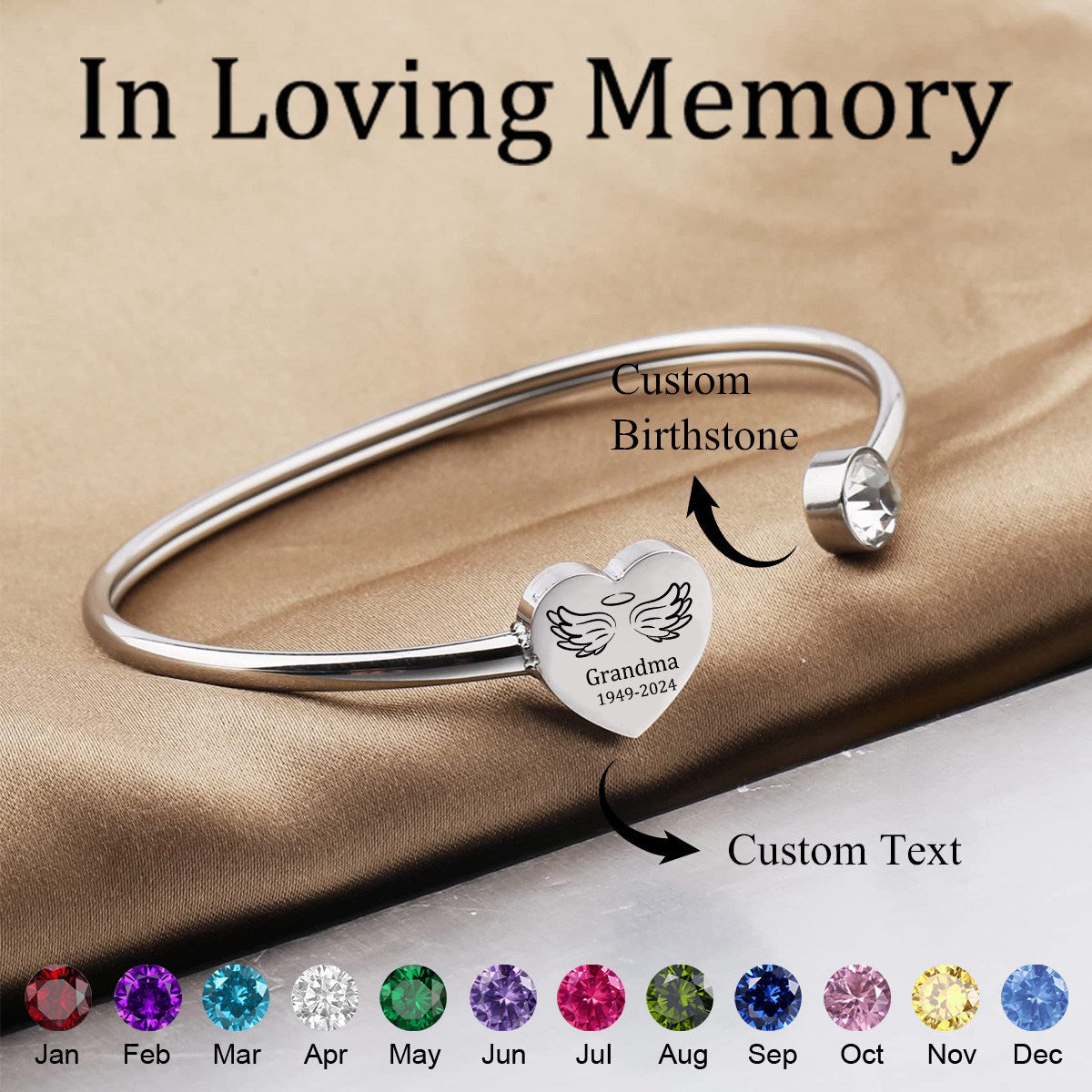 Angel Wings Birthstone Memorial Personalized Bracelet