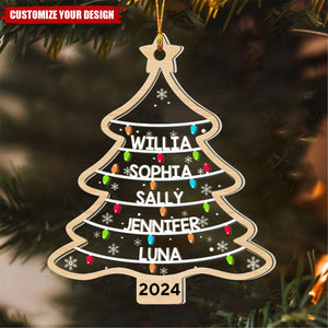 Custom Family Names Christmas Tree - Personalized Wood And Acrylic Ornament