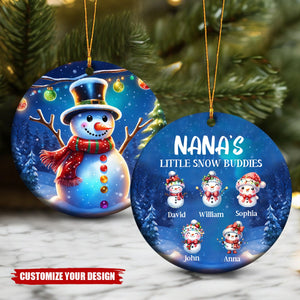 Christmas Snowman Nana Mom With Kids - Personalized Ceramic Ornament - Christmas Gift