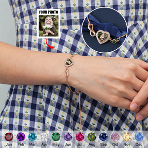 Memorial Infinity Love Heart Photo With Birthstone Personalized Bracelet