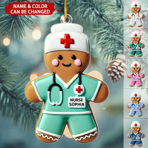 3D Effect Gingerbread Nurse Personalized Acrylic Ornament, Christmas Gift For Nurses