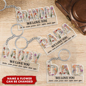 Custom Flower Printed Acrylic Keychain, Birth Month Flower, Gift For Grandpa, Gift For Dad