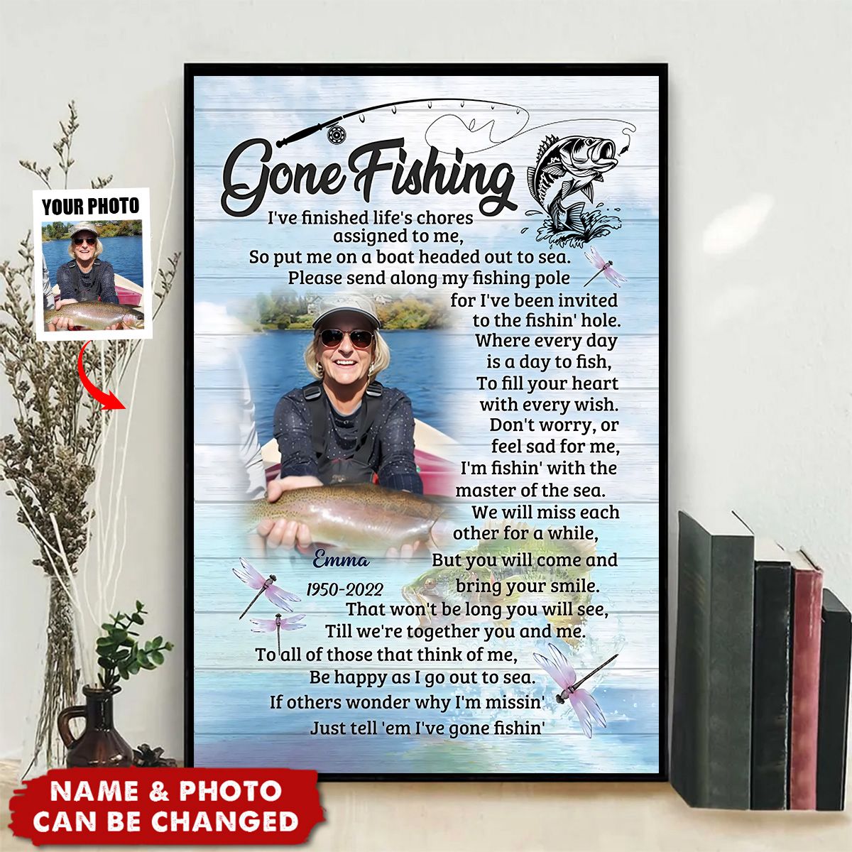 Personalized Canvas - Gift For Dad, Grandpa Memorial Fishing