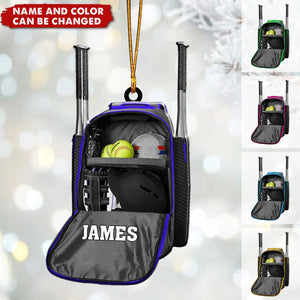 Personalized Name Softball Backpack Shaped Christmas Ornament