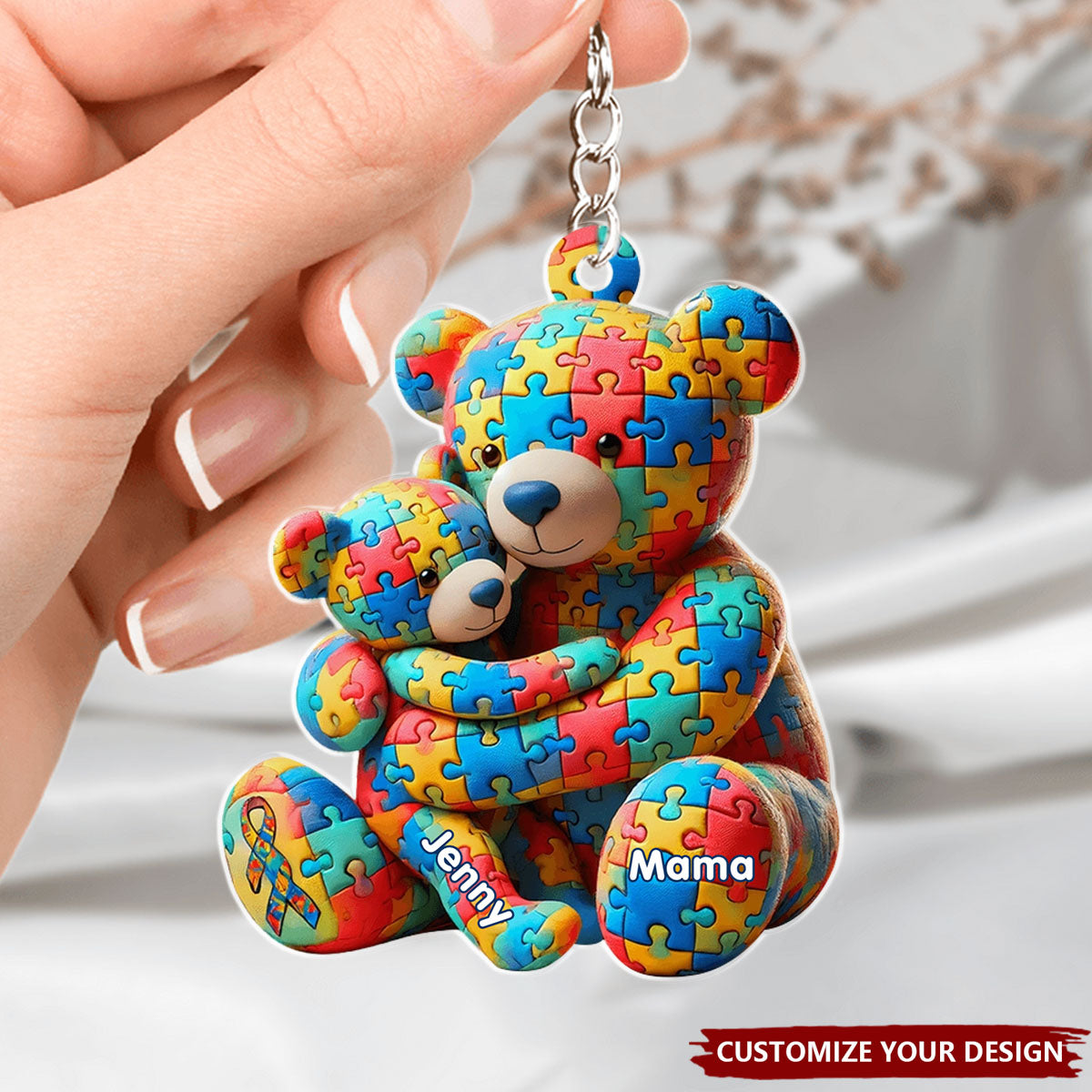 Bear Mother and Kid - Personalized Acrylic Keychain, Gifts For Autism