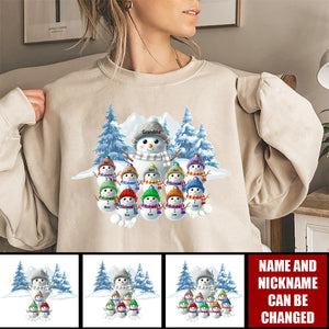 Christmas Blue Vibe Snowman Grandma Mom Colorful Kids Personalized Sweatshirt