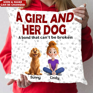 A Girl & Her Dogs Has Unbreakable Bond - Personalized Pillow