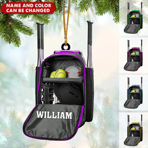 Personalized Name Softball Backpack Shaped Christmas Ornament