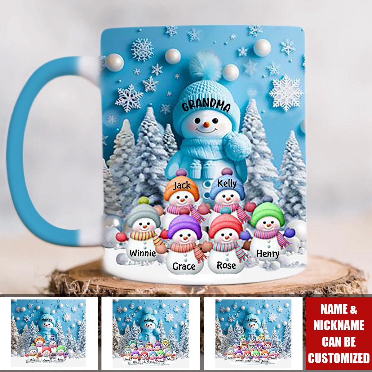 Christmas Blue Vibe Snowman Grandma Mom Colorful Kids Personalized Accent Mug