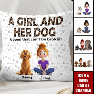 A Girl & Her Dogs Has Unbreakable Bond - Personalized Pillow