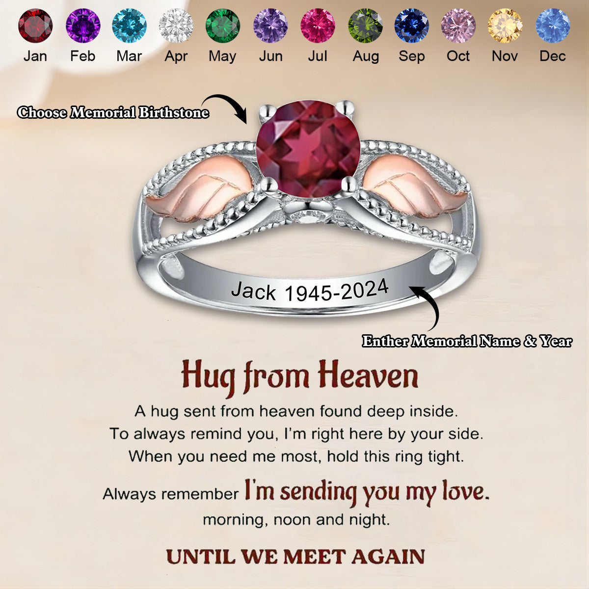 Angel Wing Birthstone Ring - Personalized Memorial Ring