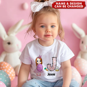 Personalized Cute Holding Easter Egg Cartoon Boy Girl T-shirt