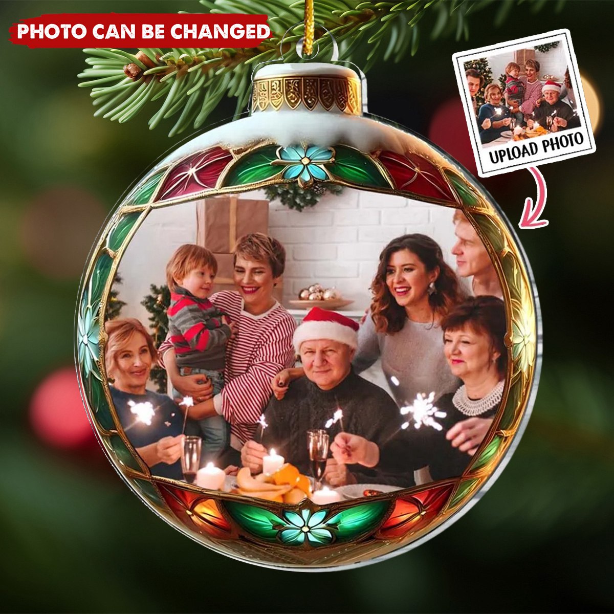 Personalized Christmas Bauble Custom Family Photo Ornament