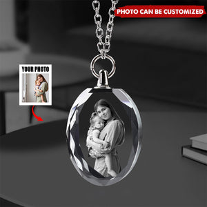 Custom Photo Laser Engraved Crystal Necklace, Valentine's Day, Mother's Day, Memorial Gift