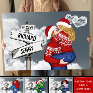 Couple Hugging Kissing, Sign Post Personalized Poster, Christmas Gift For Him, Gift For Her