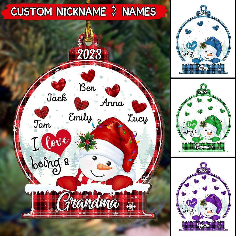 Christmas Snowman Nana Mom Heart Kids, I Love Being A Grandma Personalized Ornament