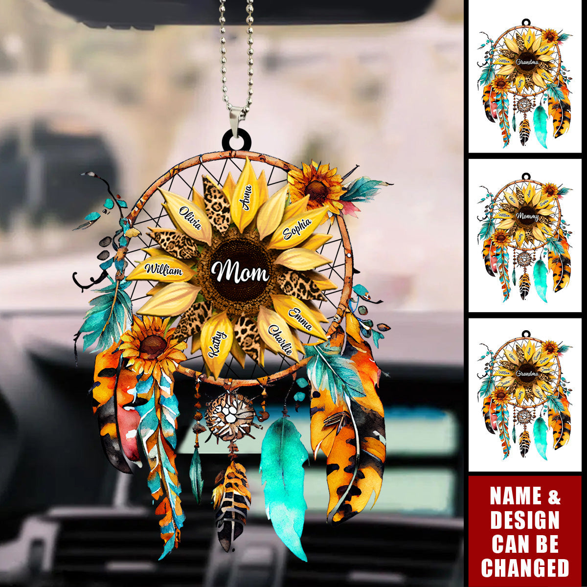 Sunflowers Dreamcatcher - Personalized Acrylic Ornament - Gift For Grandma, Mom