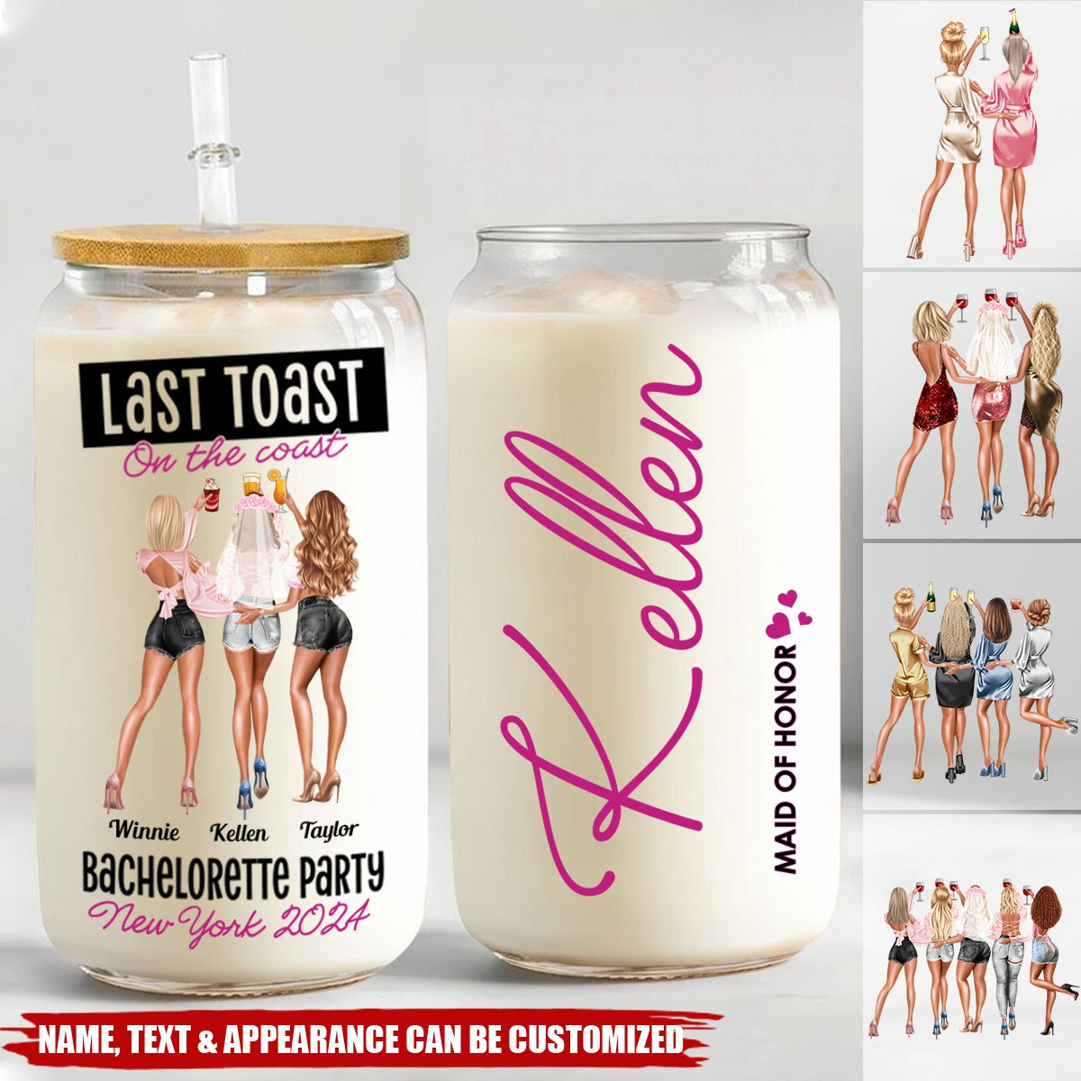 Bachelorette Party Gift Last Toast On The Coast - Personalized Clear Glass Cup