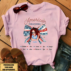 4th of July Pretty American Grandma Mom Style Custom Kids Personalized Shirt