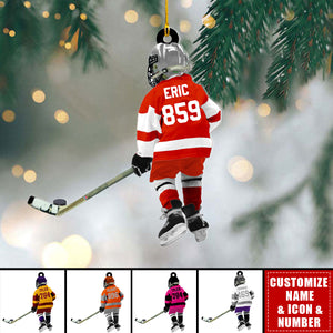 Little Hockey Player Personalized Christmas Acrylic Ornament - Gift For Hockey Lovers