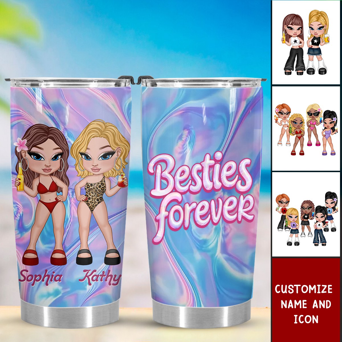 Y2K Besties Personalized Tumbler, Summer Gift For Best Friends