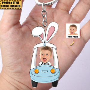 Custom Photo Funny Face Bunny Easter Car Gift - Personalized Easter Keychain