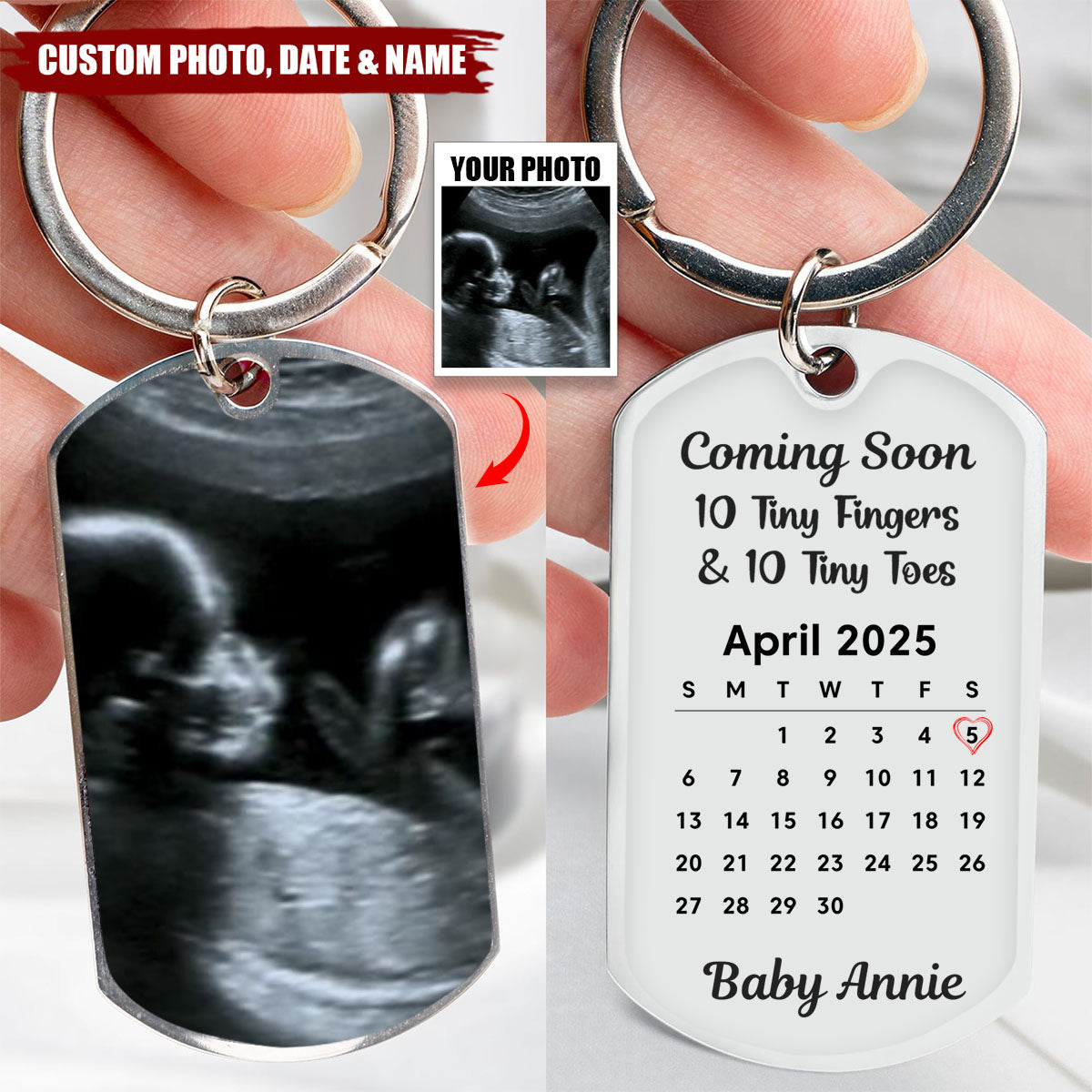 Waiting For The Sweetest Hello - Personalized Stainless Steel Keychain, Gift For First Mom Dad