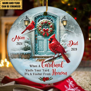 Personalized Memorial Keepsake Cardinal Visit Your Yard Circle Ceramic Ornament