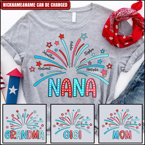 Firework America Flag Grandma And Kids Personalized T-Shirt