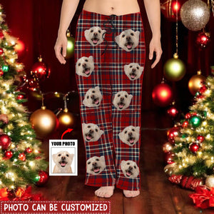 Custom Portrait Photo Dog Cat Personalized Sweatpants With Christmas Pattern