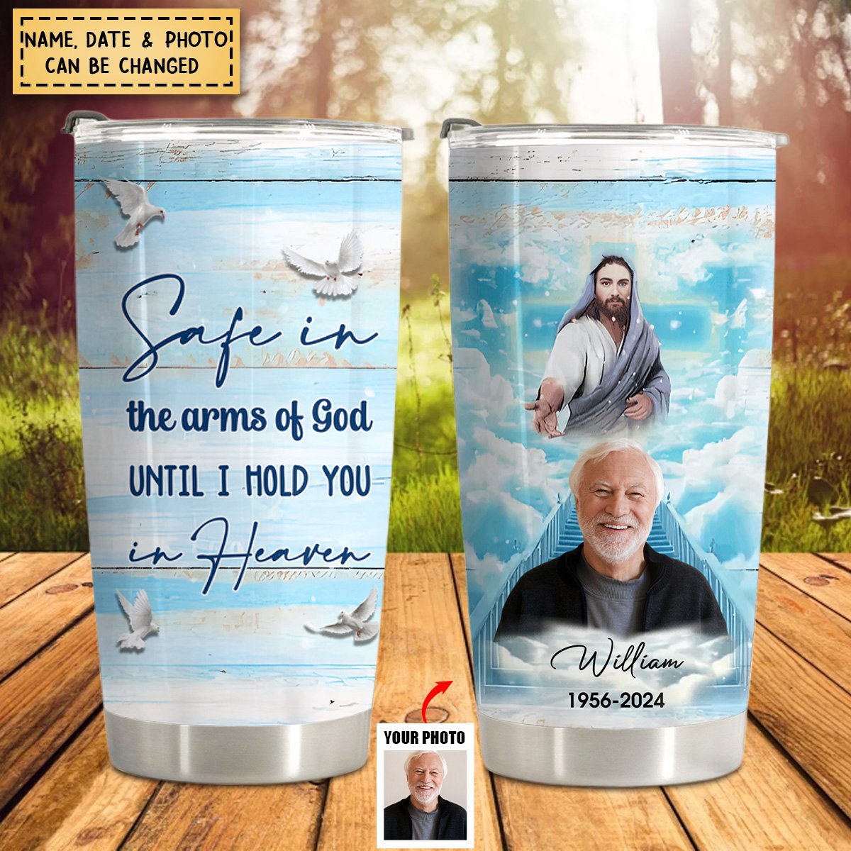 God Has You In His Arms I Have You In My Heart - Memorial Gift Personalized Glitter Tumbler